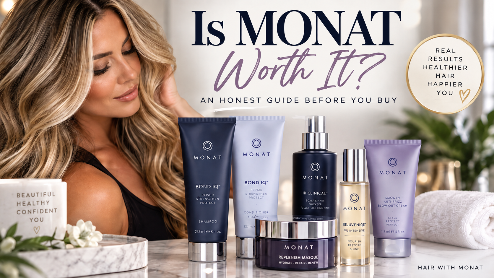 MONAT haircare products including BOND IQ, IR CLINICAL and REJUVENIQE for an honest MONAT review